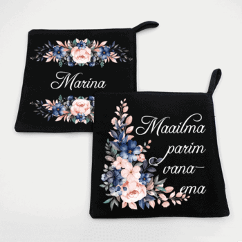 Pajalappide komplekt "Maailma parim vanaema" lilledega