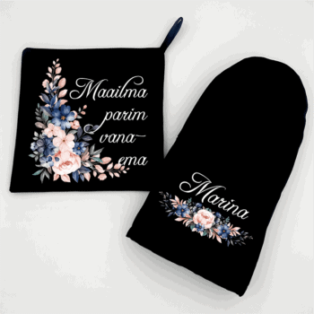 Pajakinnas + pajalapp komplekt "Maailma parim vanaema" lilledega