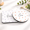 Kaardid Riin ja Eva nimedega, südame mustrid, minimalistlik disain.